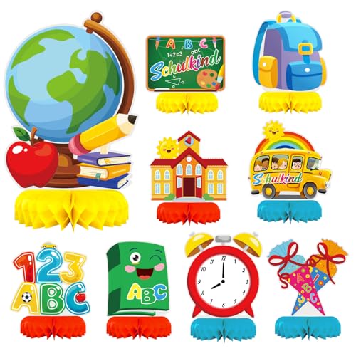 LOOPES 9 Stück Einschulung Deko Schulanfang Waben Tischdeko Schulkind 123 ABC Bienenwabe Tischdekorationen Schuleinführung Mittelstück Deko für Mädchen Jungen Schulanfang Einschulung Party Deko von LOOPES