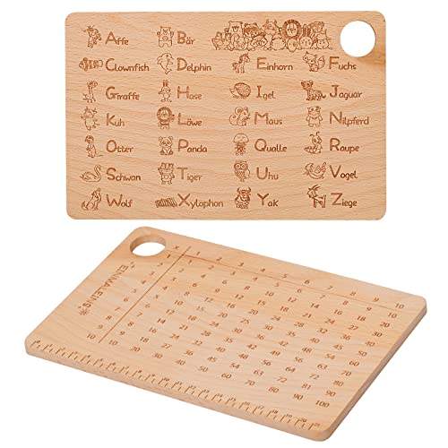 LOOPES Frühstücksbrettchen Kinder ABC und 1x1 Frühstücksbrett Schulanfang Geschenke Schulkind Einschulung Geschenk Holzbrettchen zum Lernen Schulanfang Geschenke für Mädchen Jungen Schuleinführung von LOOPES