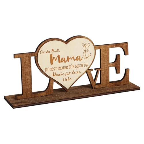 LOOPES Geschenke für Mama, Mama Holz LOVE Tischdeko Herz Holzschild Deko Muttertagsgeschenk von Tochter Sohn Mama Holzandenken Mutter Holzschilder Deko Geschenk für Muttertag Geburtstag Weihnachten von LOOPES