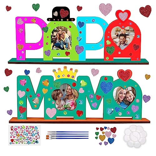 LOOPES MAMA PAPA Geschenk Holzbuchstaben Bastelset Holz Bilderrahmen Papa Mama Geburtstagsgeschenk Holznamen Bemalen Fotos Ankleben für Mutter Vater Geburtstag Vatertag Muttertag Geschenk von LOOPES