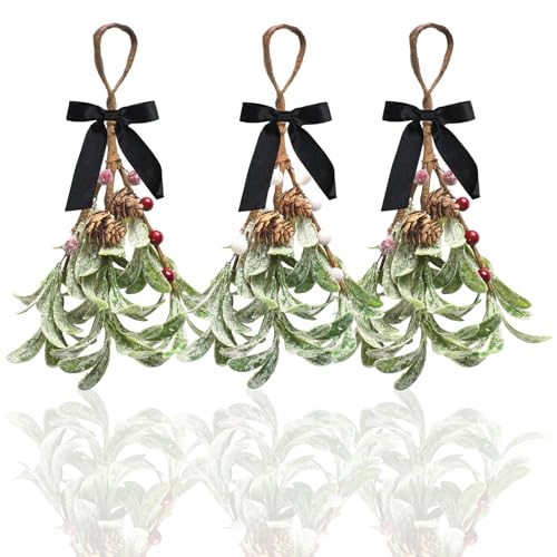 LOOPES Weihnachtsdeko 3PCS Künstlicher Mistelzweig Weihnachts Mistelzweig Hängedekoration Weihnachtskranz Dekoration Weihnachten Mistelzweige Deko mit Rot Weiß Beeren für Weihnachtsfeier Winterdeko von LOOPES
