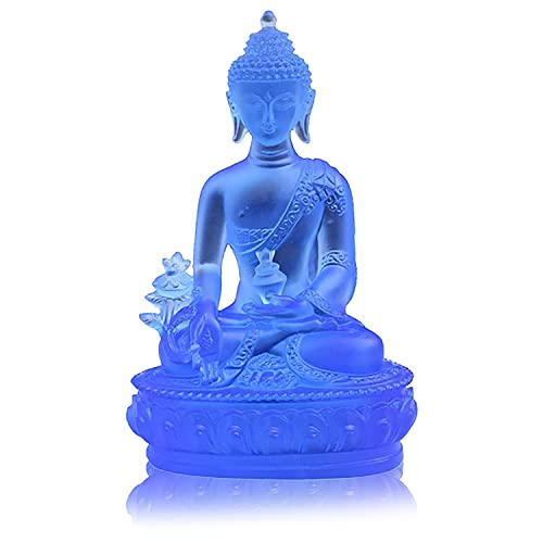 LOOR Tibetische Medizin Buddha Statue, Durchscheinendes Harz Buddha Skulptur Meditation Dekor Spirituelles Dekor Sammler StüCk - Blau von LOOR