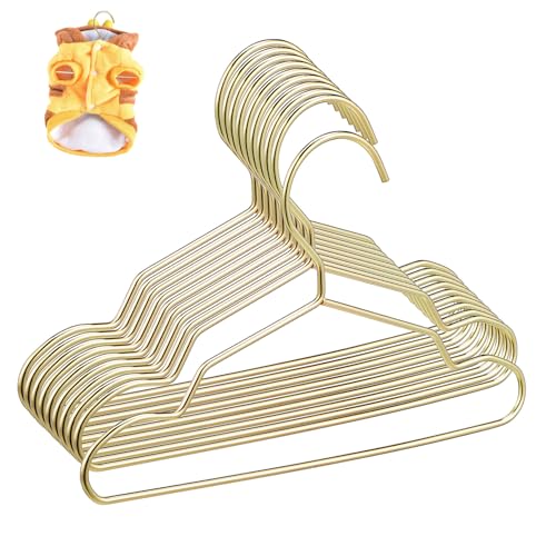 LOORGVEL 10 Stück Goldfarbene Mini Kleiderbügel aus Metall rutschfeste Haustierkleiderbügel für Hundekostüme Mittlere Glatte Oberfläche Langlebiger Pet Apparel Hanger Organizer von LOORGVEL