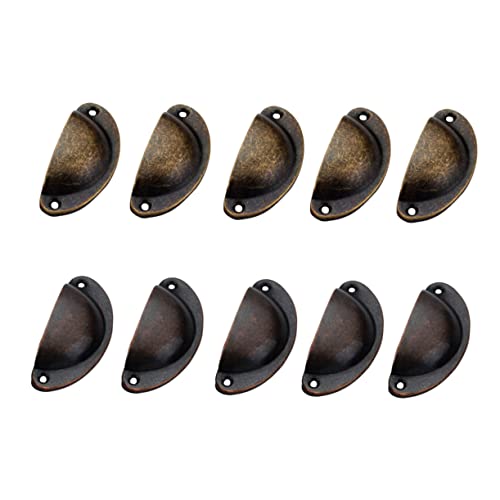 LOORGVEL 10 Stück Teiliges Chinesische Schubladengriffe Muschelform Vintage Küchenschrankknöpfe in Rot und Bronze Robuste Möbelgriffe für Kommode Schrank Bad und Büro Vielseitig Einsetzbar von LOORGVEL