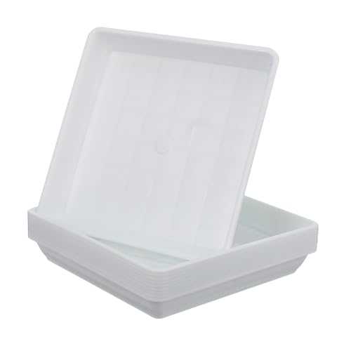 LOORGVEL 10 Stück Teiliges Quadratisches Resin Tablett Wetterfester Kunststoff Blumentopf Untersetzer Hitzebeständig Robust und Langlebig für Garten Innen und Außenbereich Weiße von LOORGVEL