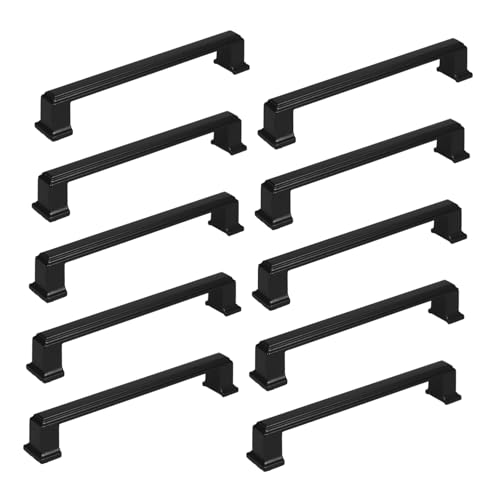 LOORGVEL 10 Stück Teiliges Vintage Möbelgriffe aus Solidem Aluminiumlegierung Retro Schwarze Küchenschrankgriffe mit Glatten Kanten Vielseitige Retro Schubladengriffe für Küchenschränke von LOORGVEL