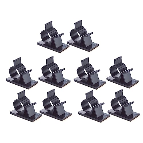 LOORGVEL 10Stücke Drahtklammern Schwarz Adhäsive Kabelklemmen für Kabelmanagement Einstellbare Drahthalter für Schreibtisch Büro Hochfeste Kabelclips mit Selbstklebepad von LOORGVEL