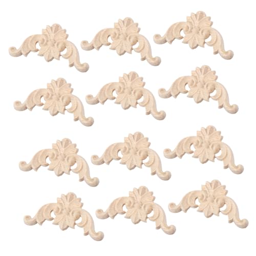 LOORGVEL 12 Stück Teiliges Holz Geschnitzte Applikationen Blumige Eckornamente aus Massivem Holz Klassische Möbelverzierung für Schrank Tür Fenster Natürliche Holzdekoration Robust und von LOORGVEL