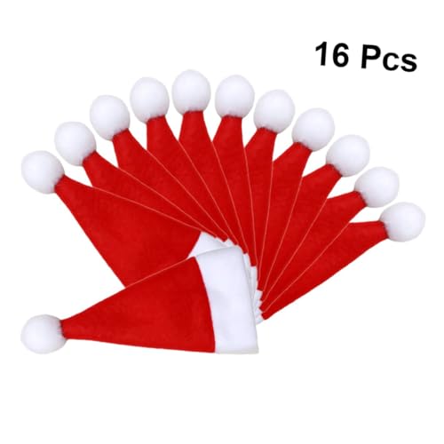 LOORGVEL 16 Stück Teiliges Weihnachtsdeko mit Mini Weihnachtsmützen für Besteck und Flaschen Kreative Tischdeko Wiederverwendbar Lustiges Design für Festliche Weihnachtsfeiern von LOORGVEL