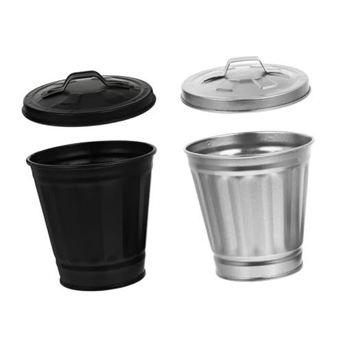 LOORGVEL 2 STÜCK Mini Desktop Mülleimer mit Deckel Kompakter Leichter Home Trash Can für Büro Schlafzimmer Küche Moderner Papierkorb aus Metall in Schwarz und Silber Praktischer LOORGVEL 2 STÜCK Mini Desktop Mülleimer mit Deckel Kompakter Leichter Home Trash Can für Büro Schlafzimmer Küche Moderner Papierkorb aus Metall in Schwarz und Silber Praktischer von LOORGVEL
