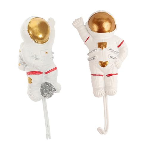 LOORGVEL 2 Stück Astronaut Wandhaken Selbstklebend Starker Halt Multifunktional für Schlüssel Handtücher Mäntel Kompakte Platzsparend Wandmontage Dekorativ von LOORGVEL
