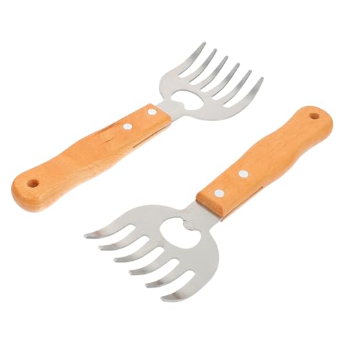 LOORGVEL 2 Stück Edelstahl BBQ Fleischkrallen mit Ergonomischem Holzgriff Hitzebeständig Multifunktional mit Flaschenöffner zum Zerkleinern von Pulled Pork Huhn und Rind Beim Grillen Wie von LOORGVEL