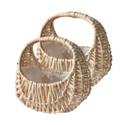 LOORGVEL 2 Stück Handgefertigter Geflochtener Blumenkorb mit Griff Natürlicher Rattan Aufbewahrungskorb für Hochzeit Party Landhausstil Vielseitig als Deko und Picknickkorb Geeignet von LOORGVEL