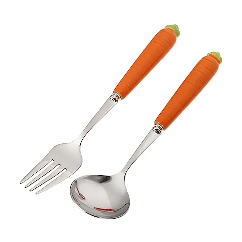 LOORGVEL 2 Stück Kinderbesteck Teilig mit Keramikgriff Karotten Design Rutschfestes Esslern Besteck für Kleinkinder Fördert Selbstständiges Essen und Langlebig für Junge Mädchen von LOORGVEL