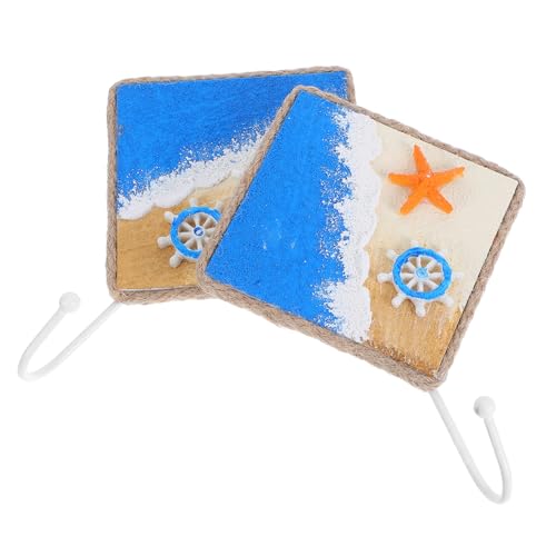 LOORGVEL 2 Stück Mediterrane Wandhaken Handbemalt Nautisch Stabile Garderobenhaken Für Schlüssel Handtücher Mäntel Mit Meeresmotiv Für Badezimmer-und Stranddekor von LOORGVEL