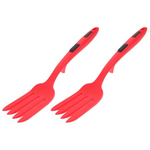 LOORGVEL 2 Stück Silikon Kochgabel Hitzebeständig Flexibel Großer Kochgabel für Nudeln Spaghetti und Pfannengerichte Rot Bpa frei Rutschfest Ergonomisch von LOORGVEL