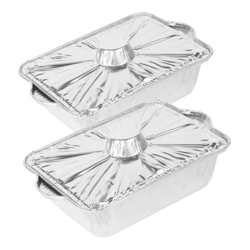 LOORGVEL 2 Stück Teiliges Aluminiumfolie Backblech mit Deckel Große Rechteckige Backform für Grill Camping Picknick Vielseitiger Tinfoil Pot für Backen Bbq Lebensmittelaufbewahrung von LOORGVEL