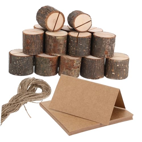 LOORGVEL 20 Sätze Rustikale Holz Tischkartenhalter mit Baumstumpf Design Blanko Karten und Juteschnur Wiederverwendbar Robust für Hochzeiten Memo Herbst Dekoration von LOORGVEL