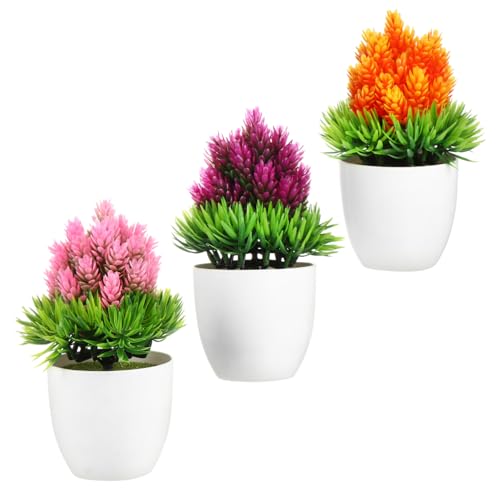 LOORGVEL 3 Stück Künstliche Mini Pflanzen Simulation Ananas Topfpflanzen mit Grünen Kunststoff Nadeln Umweltfreundlich Pflegeleicht Dekorativ für Wohnzimmer Büro Balkon und Schlafzimmer von LOORGVEL