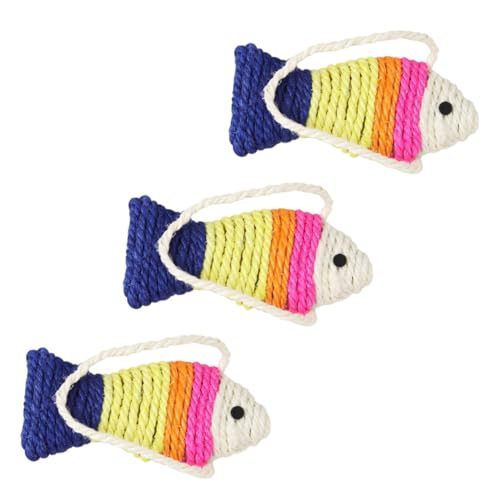 LOORGVEL 3 Stück Teiliges Katzenkratzbrett aus Sisal Kleine Kratzfeste Kratzmatte mit Fischform Interaktives Katzenspielzeug für Wohnungskatzen Schützt Möbel und Fördert Zufällige Farbe von LOORGVEL