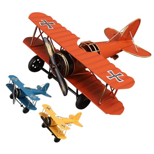 LOORGVEL 3 Stück Teiliges Retro Metallflugzeug Modellset Vintage Airplane Deko Ornamente für Wohnzimmer Büro Schreibtisch Kreative Handarbeit in Orange Blau Gelb LOORGVEL 3 Stück Teiliges Retro Metallflugzeug Modellset Vintage Airplane Deko Ornamente für Wohnzimmer Büro Schreibtisch Kreative Handarbeit in Orange Blau Gelb von LOORGVEL