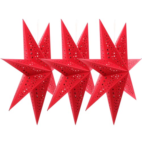 LOORGVEL 3 Stück Teiliges Rotes Eck Stern Lampenschirm aus Papier Weihnachtliche Hängelampe Dekorativ Langlebig und Beleuchtet für Weihnachtsdeko Party und Innenbereich LOORGVEL 3 Stück Teiliges Rotes Eck Stern Lampenschirm aus Papier Weihnachtliche Hängelampe Dekorativ Langlebig und Beleuchtet für Weihnachtsdeko Party und Innenbereich von LOORGVEL