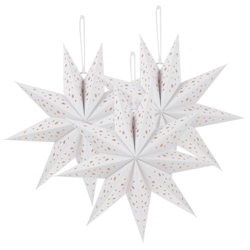 LOORGVEL 3 Stück Teiliges Weißer Papierstern Lampenschirme Neunzackige Weihnachtslaternen Dekoration Langlebige Papierstern für Fenster und Wohnräume von LOORGVEL