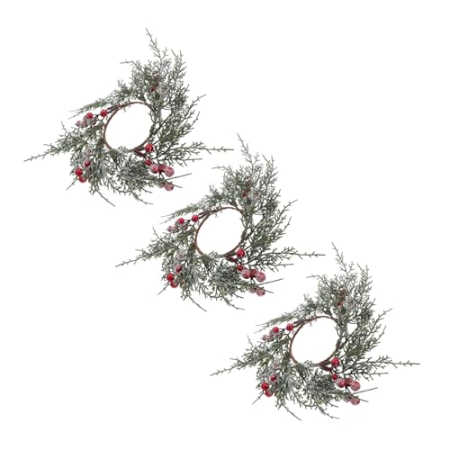LOORGVEL 3 Stück Weihnachtskerzenring Urlaub Kerzenring Kiefernnadelrote Fruchtkranz Tischkerzenhalter Feiertagskerzenkranz Kerzenringe Fallen Kerzenkränze Ringe Tee -kerzenhalter Plastik von LOORGVEL