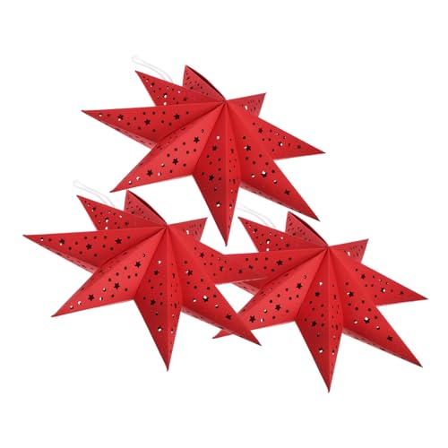LOORGVEL 3 Stück Weihnachtslaternen Lampenschirme Rote Neunzackiger Stern Hängende Dekoration Für Fenster Party Festliche Stimmung LOORGVEL 3 Stück Weihnachtslaternen Lampenschirme Rote Neunzackiger Stern Hängende Dekoration Für Fenster Party Festliche Stimmung von LOORGVEL