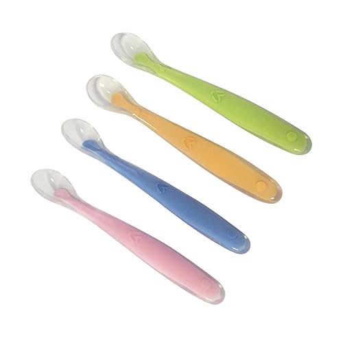 LOORGVEL 4 Stück Lernlöffel für Junge Mädchen Farben Zufällig für Teething Selbstfütterung Ergonomisches Design Rutschfeste Griffe Zufällige Farbe Zufällige Farbe von LOORGVEL