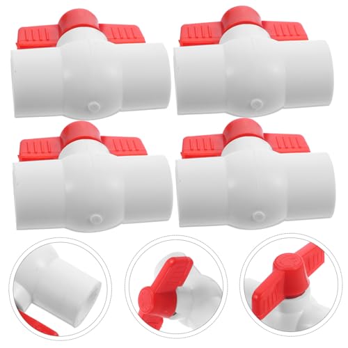 LOORGVEL 4 Stück PVC Kugelhahn Absperrventil mit Rotem Langlebiges Wasserabsperrventil für Bewässerungssysteme und Kaltwasserleitungen Kompatibel mit Standardanschlüssen von LOORGVEL