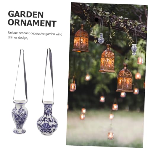 LOORGVEL 4 Stück Teiliges Hängende Keramikanhänger Blau weißes Porzellan Gartendeko für Wohnzimmer Büro Fenster Tür Kreative Dekoration von LOORGVEL