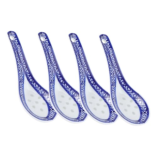 LOORGVEL 4 Stück Teiliges Japanische Suppenlöffel aus Keramik Retro Blau weißes Design Hitzebeständig Vielseitig Einsetzbar für Suppe Brei Täglicher Gebrauch Dekorativer Esstisch löffel von LOORGVEL