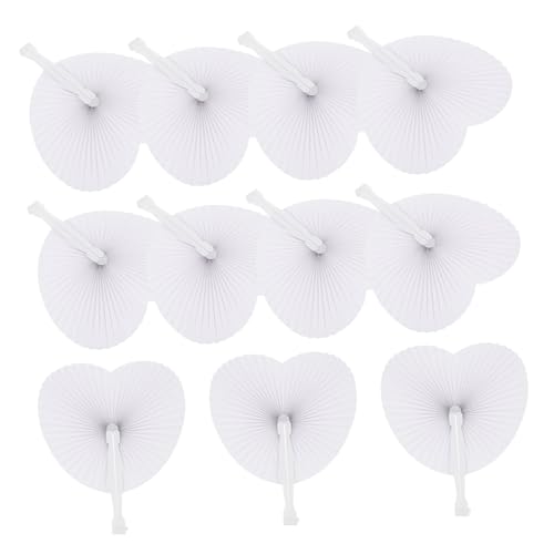 LOORGVEL 48 Stück Teiliges Herzförmige Faltbare Papierhandfächer Weiß Partydeko Hochzeit Gästefächer Geschenkideen von LOORGVEL