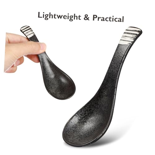 LOORGVEL 5 Stück Japanische Suppenlöffel Keramik Bunte Reis Lebensmittellöffel Mit Komfortablem Leichtem Griff Für Küche Zuhause von LOORGVEL