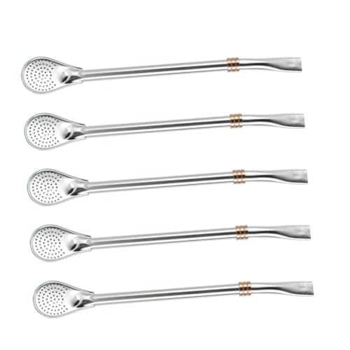 LOORGVEL 5 Stück Teiliges Swizzle Sticks mit Doppelseitigem Filtersieb Polierte Rührlöffel in Roségold für Kaffee Tee und Milch Vielseitig als Trinkhalm und Löffel Geeignet von LOORGVEL