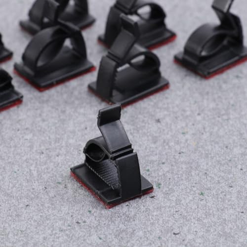 LOORGVEL 50 Stück Selbstklebende Doppelseitige Kabelclips Starkem Kleber Verstellbare Kabelhalter zur Kabelorganisation Metall Holz Glas und Kunststoff Wiederverwendbar Schwarz von LOORGVEL