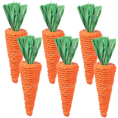 LOORGVEL 6 Stück Geflochtenes Kauspielzeug für Kleintiere Hasen und Hamster Natürliche Möhrenform Sicheres Langlebiges Nager kauball zur Zahnpflege und Beschäftigung von LOORGVEL