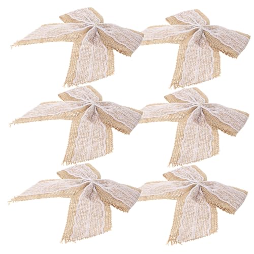 LOORGVEL 6 Stück Große Rustikale Juteschleifen mit Spitzenbändern Handgefertigte Schleifen für Geschenkdekoration Vielseitige DIY Deko für Partys Hochzeit Weihnachtsbaum Langlebige von LOORGVEL