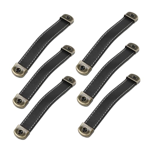 LOORGVEL 6 Stück Ledergriffe für Kommode Möbelgriffe Schubladengriffe Vintage Stil Antik Optik Flexible Stabile Ziergriffe für Schranktüren Küchenschränke und Möbel von LOORGVEL