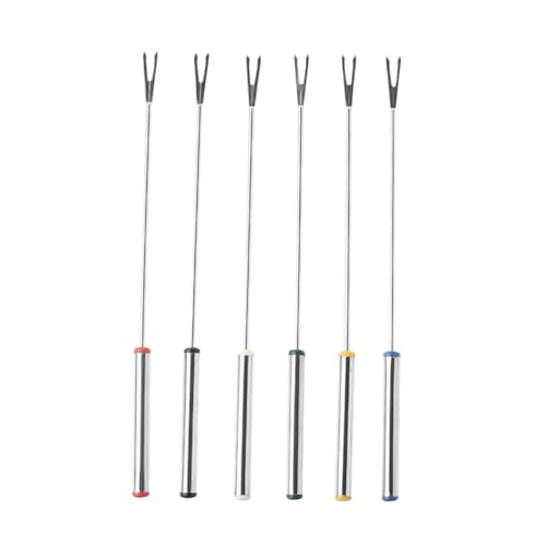 LOORGVEL 6 Stück Teiliges Edelstahl Grillgabel Stahlgriff Rostfreie Barbecue Gabeln für Outdoor Grillen Lagerfeuer Camping Party Zubehör von LOORGVEL