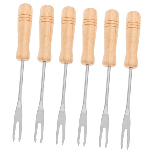 LOORGVEL 6 Stück Teiliges Fonduegabel Set mit Holzgriff Edelstahl Fonduegabeln für Käsefondue Schoko Fondue und Obst Rostfrei Leicht zu Reinigen für Schokoladen und Käsefondue Genuss von LOORGVEL