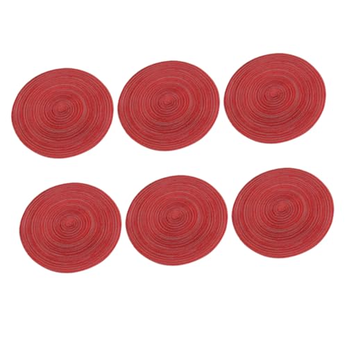 LOORGVEL 6 Stück Teiliges Rundes Tischset aus Langlebigem Rutschfestem Baumwollgarn mit Hitzeschutz Große Unterlage in Rot für Wohnzimmer Esszimmer Waschbar und Flexible Tischunterlage von LOORGVEL