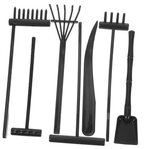 LOORGVEL 7 teiliges Zen Garten Rechen Set aus schwarzem fein poliertem Material Mini Zen Garten Werkzeug für Meditation Sandgestaltung und Entspannung geeignet für Teehaus Büro und von LOORGVEL