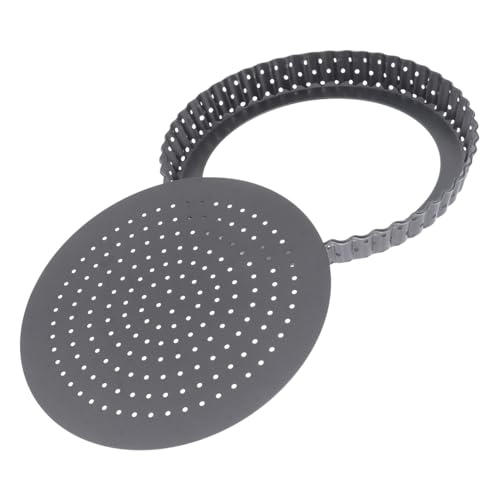 LOORGVEL Antihaftbeschichtete Runde Quiche Backform mit Hebeboden und Löchern Mittlere Kohlenstoffstahl Backblech für Kuchen und Herzhafte Quiches Einfach zu Lösen und Reinigen von LOORGVEL