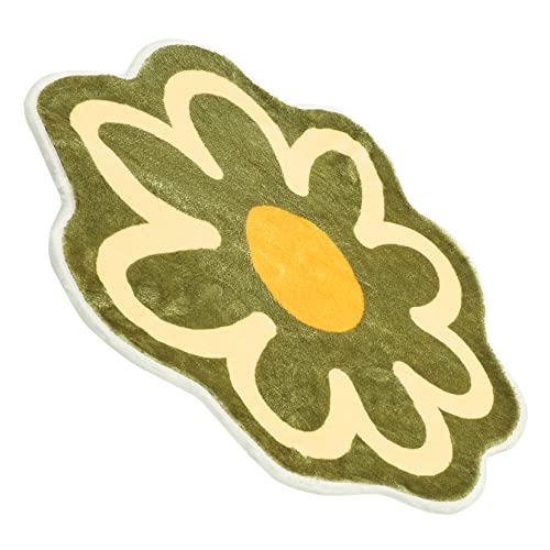 LOORGVEL Blumenförmige Fußmatte Grün Rutschfester Teppich für Wohnzimmer Schlafzimmer Dekorative Home Floor Pad mit Weichem Kaschmirimitat Sichere Rutsch Unterseite von LOORGVEL