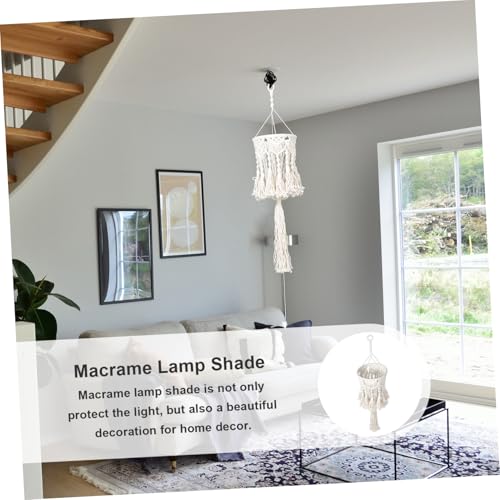 LOORGVEL Boho Makramee Lampenschirm Hängend Baumwollfaden Deckenleuchte Wohnzimmer Schlafzimmer Esszimmer Dekoration Tassel Weiß Handgefertigt von LOORGVEL