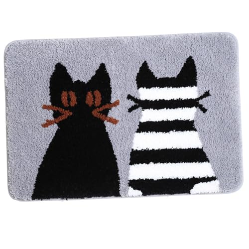 LOORGVEL Cartoon Katze Badvorleger Mikrofaser Badematte Saugfähig Schnelltrocknend rutschfest für Badezimmer Fußmatte als Dekorative Bodenmatte und Komfortpad von LOORGVEL
