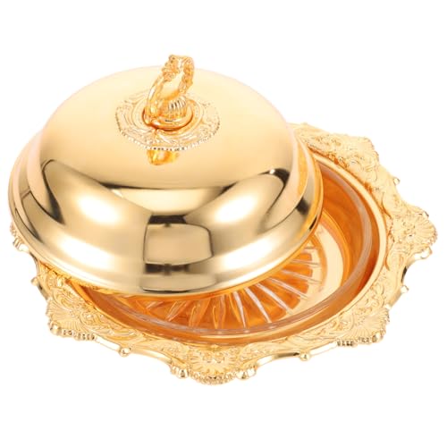 LOORGVEL Dekorative Butterdose mit Deckel Kleines Snack tablett aus Metall Stilvolles Rundes Buttertablett in Gold Vielseitiges Serviergeschirr für Süßigkeiten Obst und Party Leicht von LOORGVEL