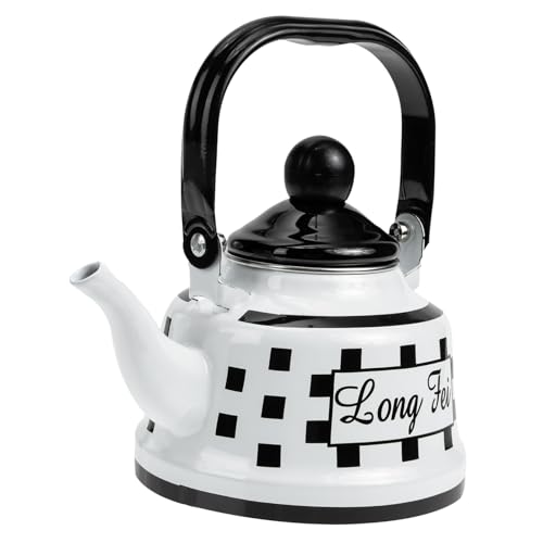 LOORGVEL Dickwandiger Emaille Stahl Wasserkessel Retro Design Weiß mit Schwarzem Muster Induktionsgeeignet Schnelles Erhitzen für Kaffee und Tee Robuster Küchen Wasserkocher für Gas und LOORGVEL Dickwandiger Emaille Stahl Wasserkessel Retro Design Weiß mit Schwarzem Muster Induktionsgeeignet Schnelles Erhitzen für Kaffee und Tee Robuster Küchen Wasserkocher für Gas und von LOORGVEL